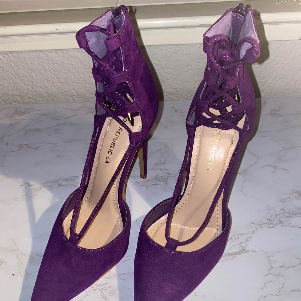Purple lace up high heels